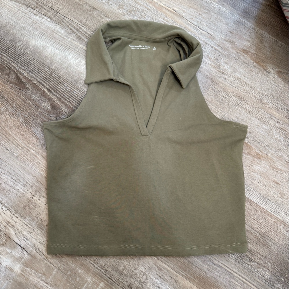 Olive Cropped Athletic Polo Tank